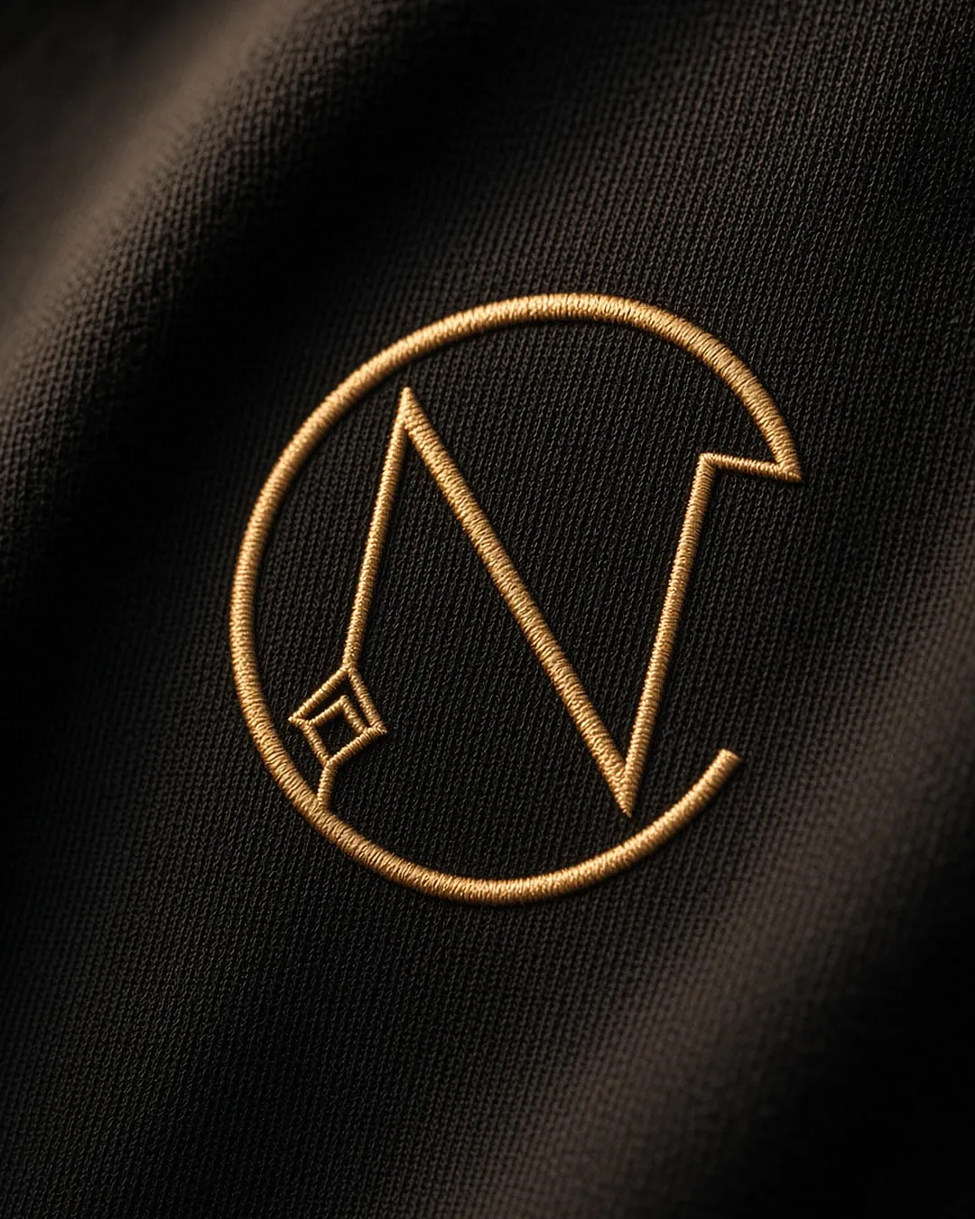 Gold NC monogram embroidery close-up